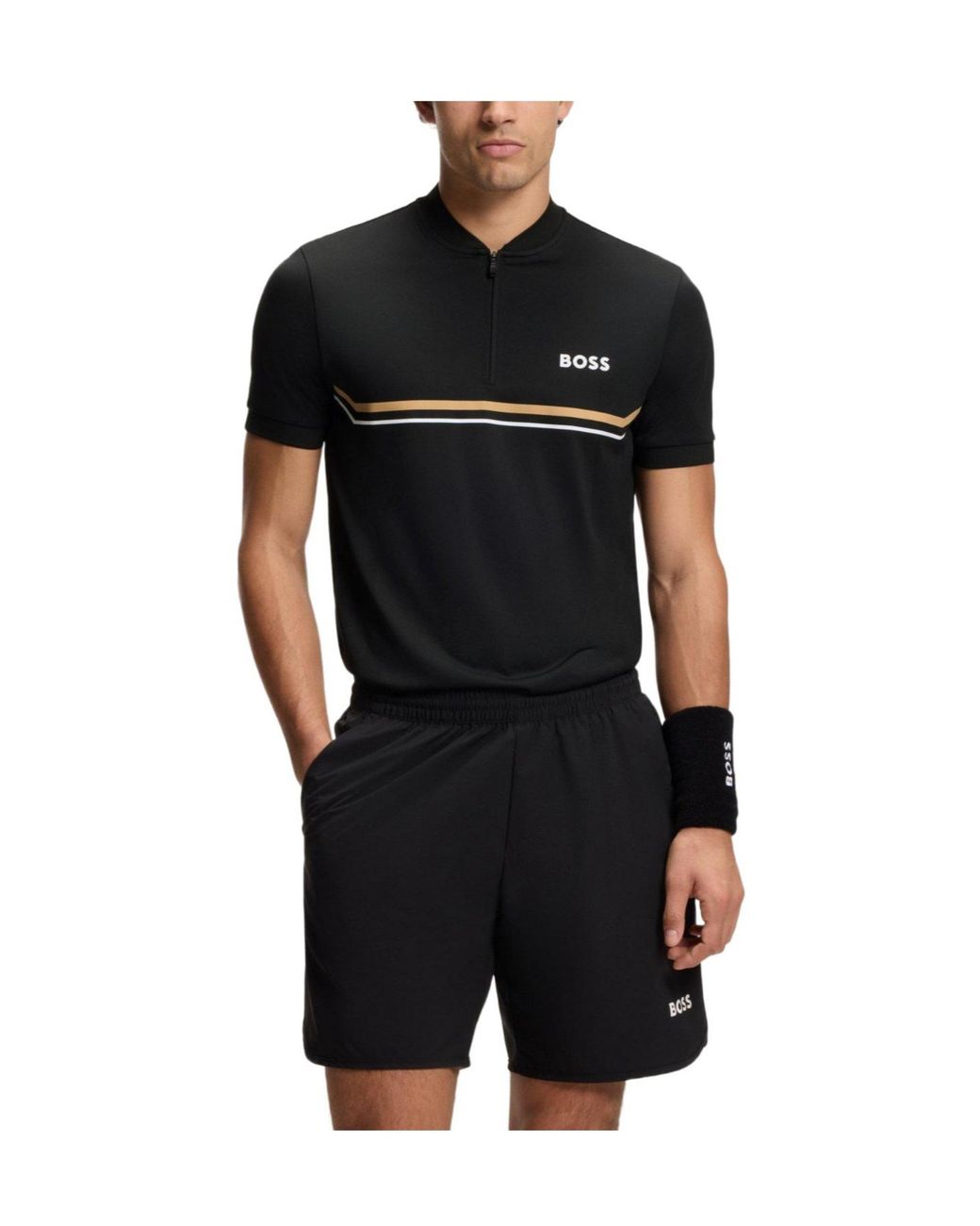 Boss Black Halfzip Standcollar Shortsleeve Polo for men