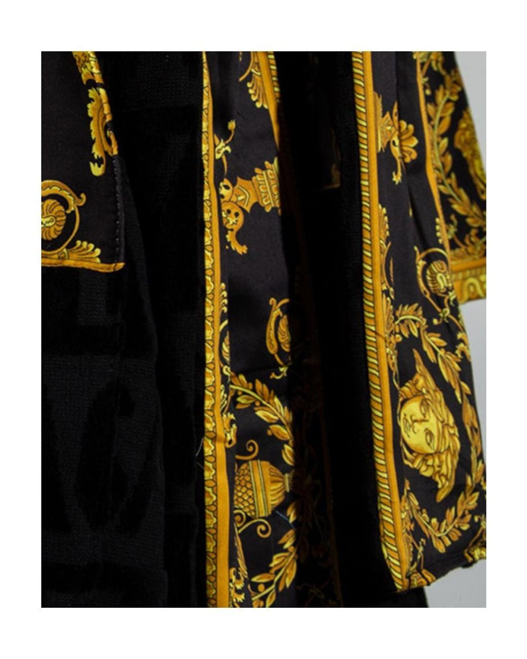 Versace Black Baroque Printed Belted Waist Robe for men