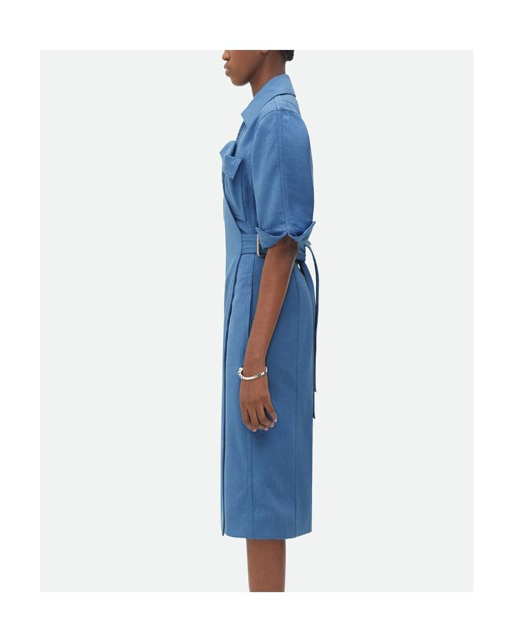Bottega Veneta Blue Twill Midi Dress