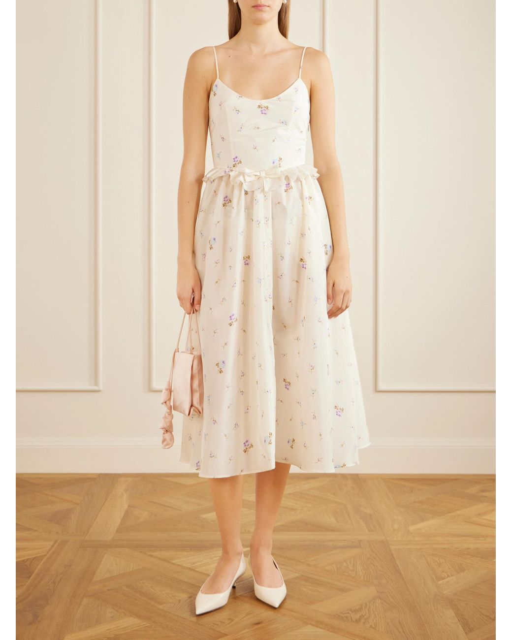 Alessandra Rich White Silk-Taffeta Midi Dress