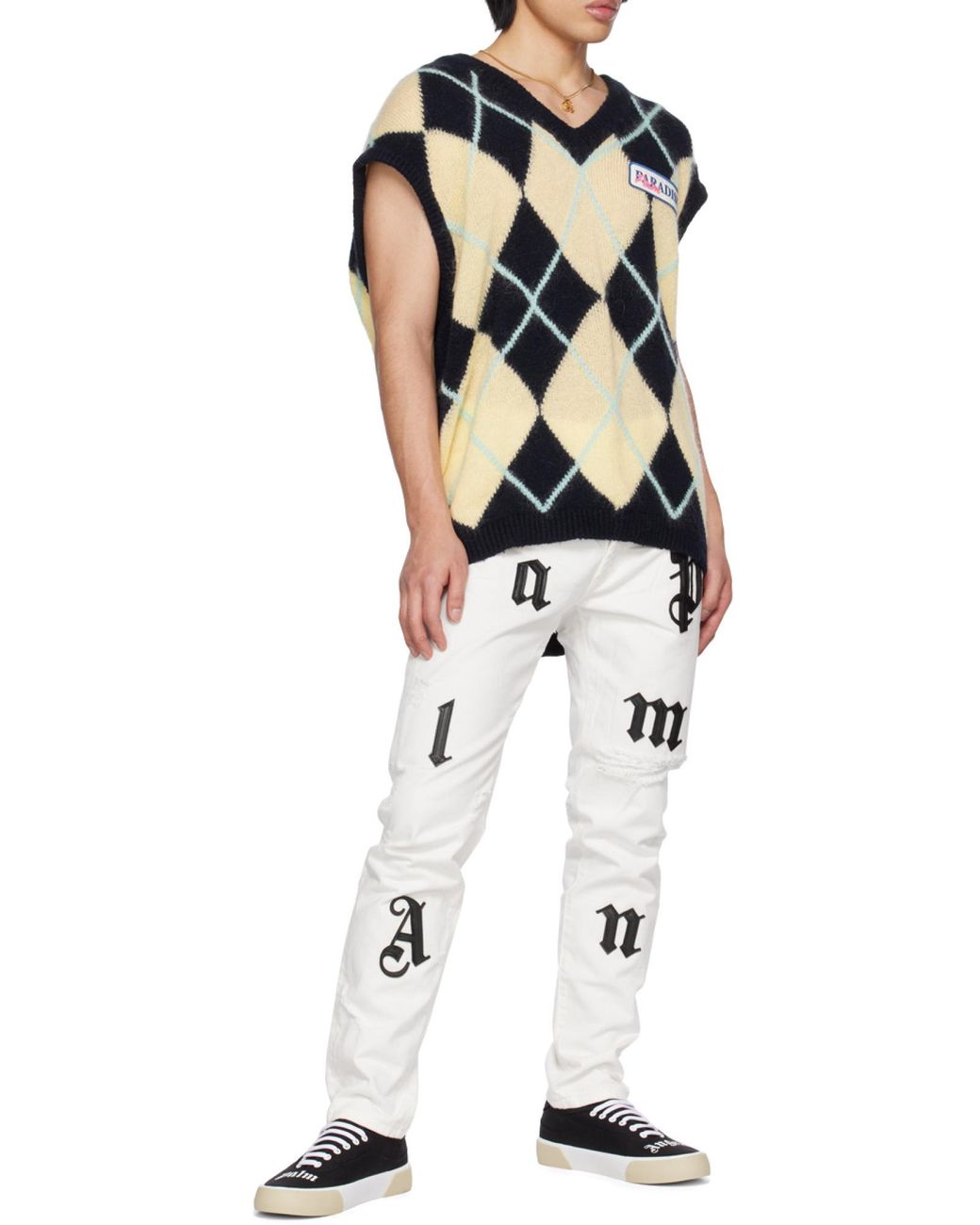 Palm Angels Blue Logo Printed Lace-Up Sneakers for men