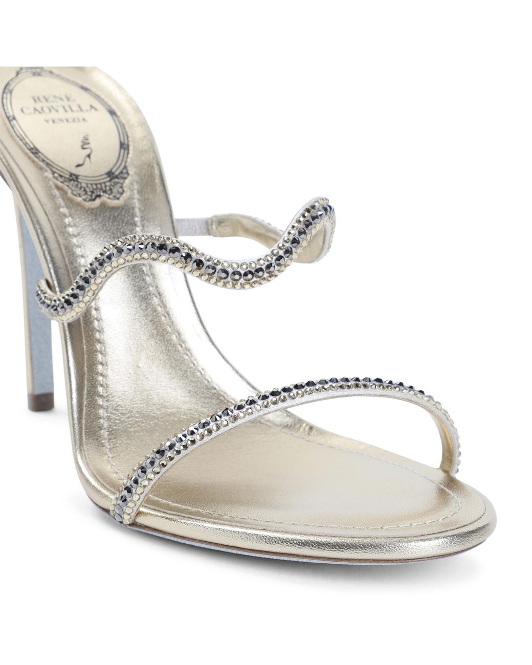 Rene Caovilla Metallic Round-Toe High-Heeled Sandals