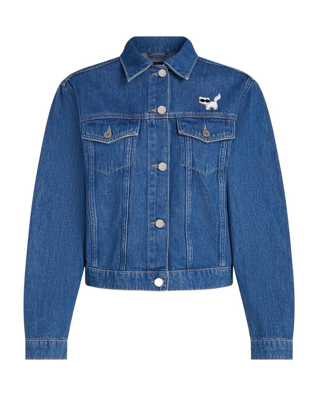 Karl Lagerfeld Blue Ikon Cat-Motif Denim Jacket