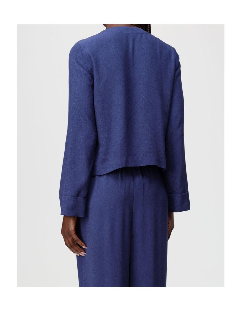 Emporio Armani Blue Stand Collar Buttoned Top