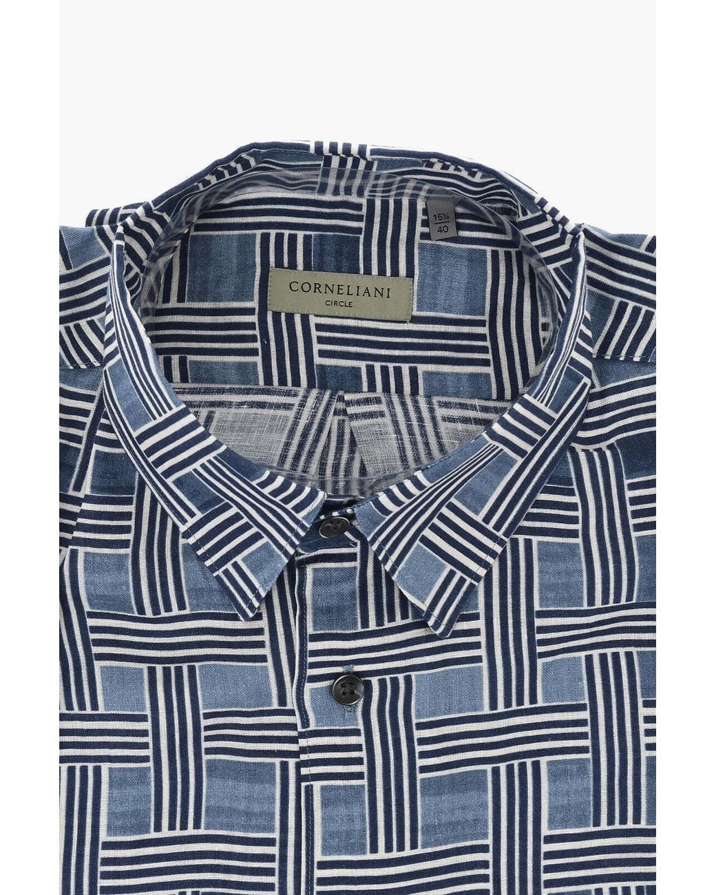 Corneliani Blue Circle Basketweave-Pattern Shirt for men
