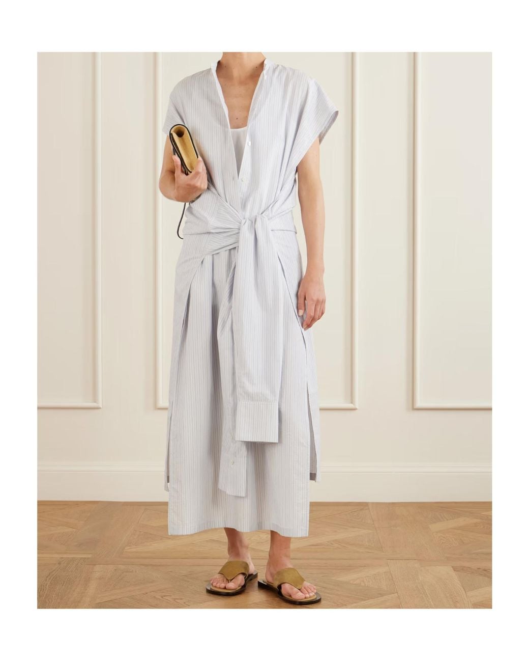 Totême  White Twist-Front Striped Cotton-Poplin Maxi Shirt Dress
