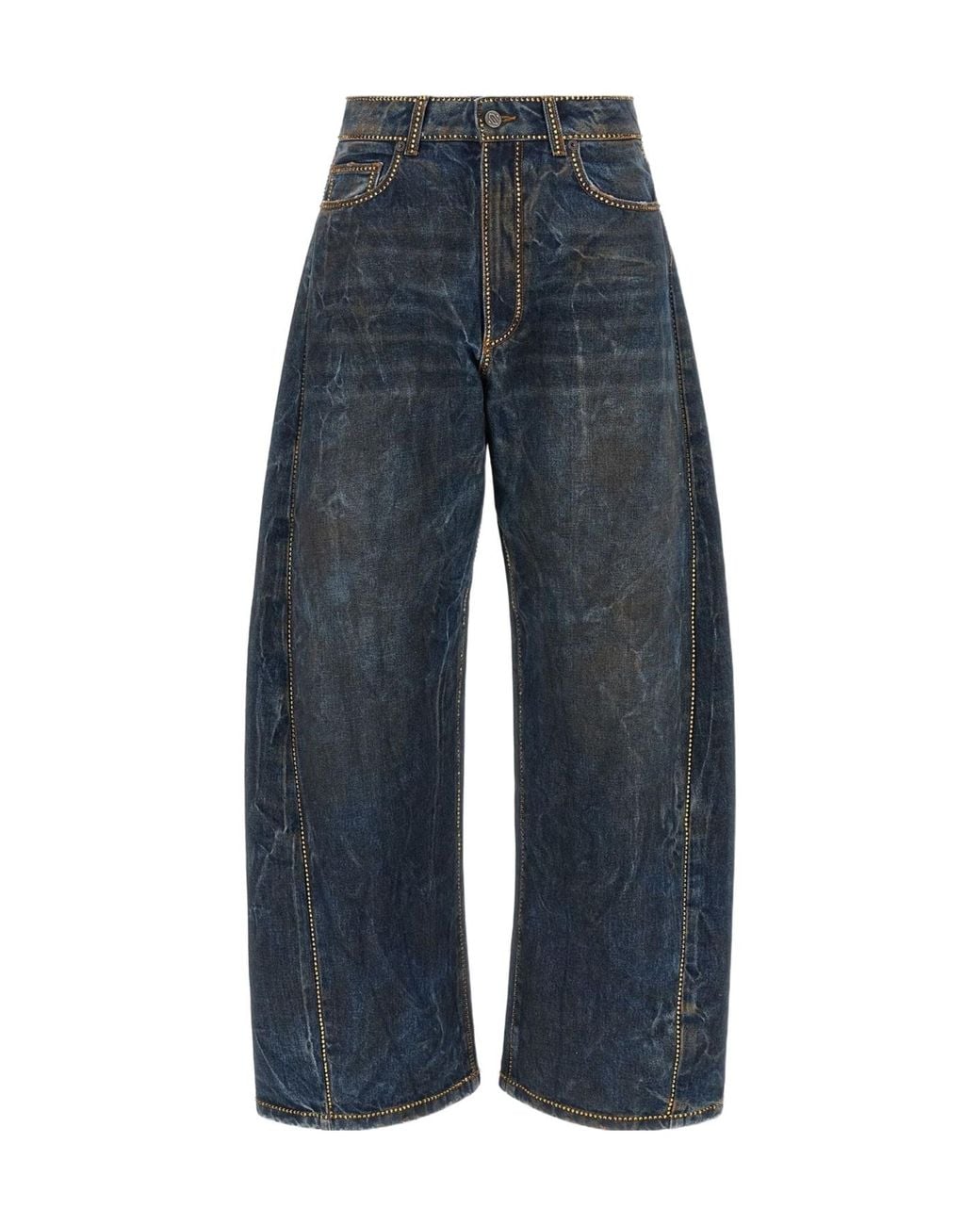 GIUSEPPE DI MORABITO Blue Rhinestone Wide-Leg Jeans