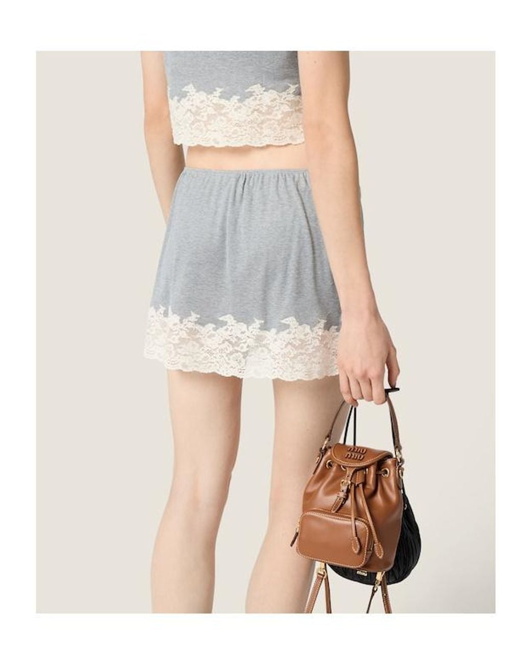 Miu Miu Gray Logo Patch Mini Skirt