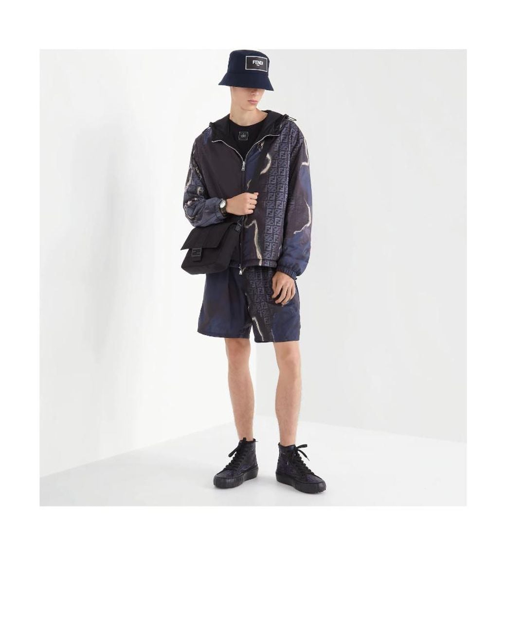 Fendi Blue Roma Logo Patch Bucket Hat for men