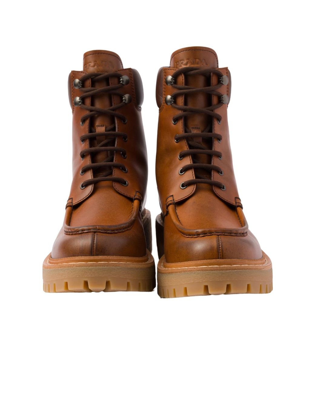 Prada Brown Logo Detailed Round-Toe Ankle Boots