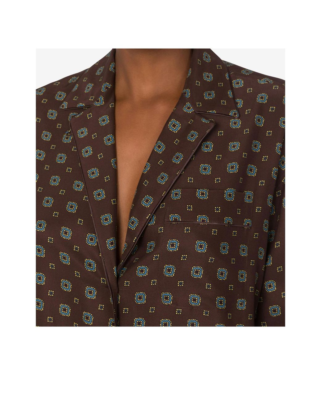 Moschino Brown Satin Tie Printed Shirt