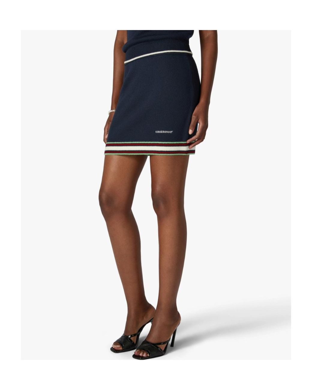 Casablanca Blue Embroidered-Logo Striped Shorts