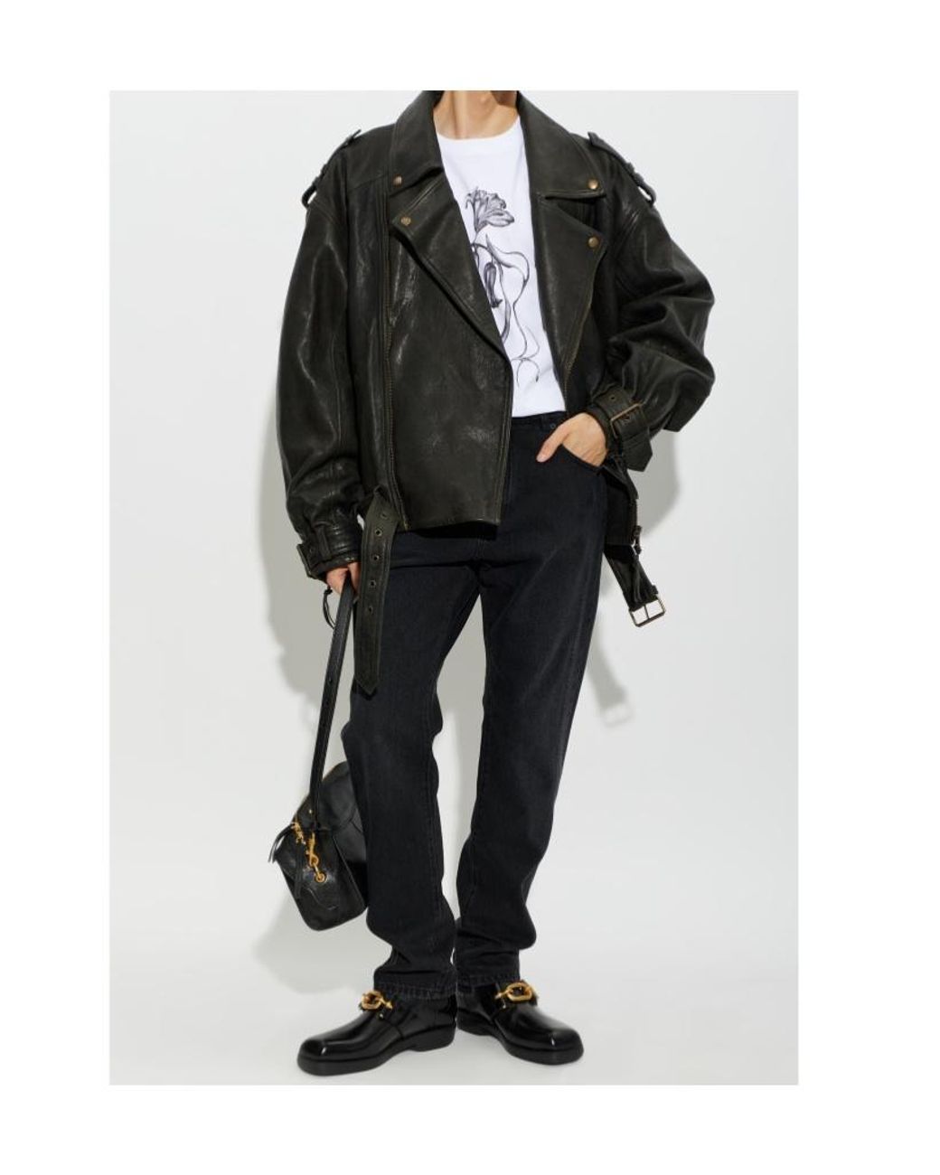 Balmain Black Oversized Biker Leather Jacket for men