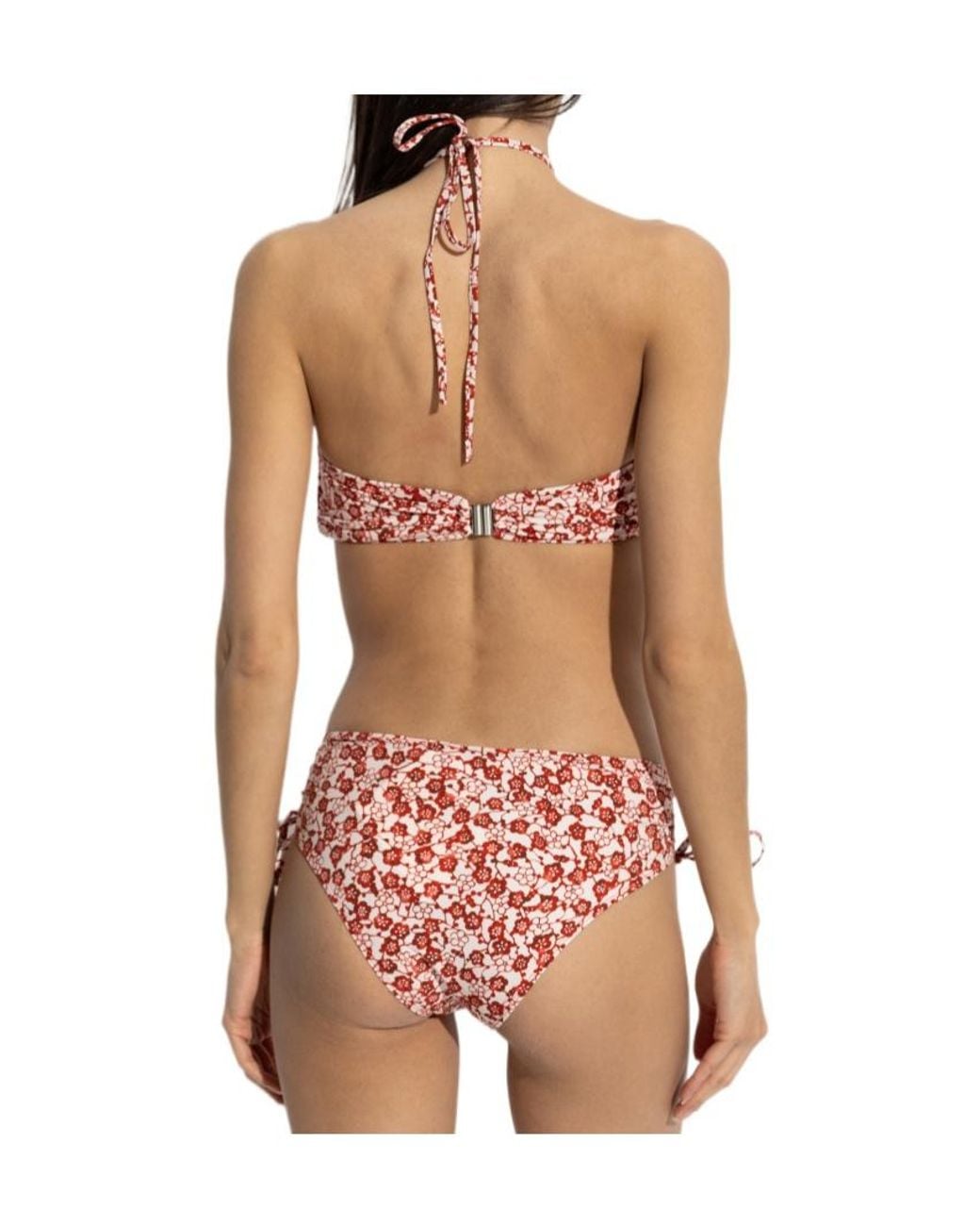 Isabel Marant Red Floral Motif Tie Fastened Bikini Top