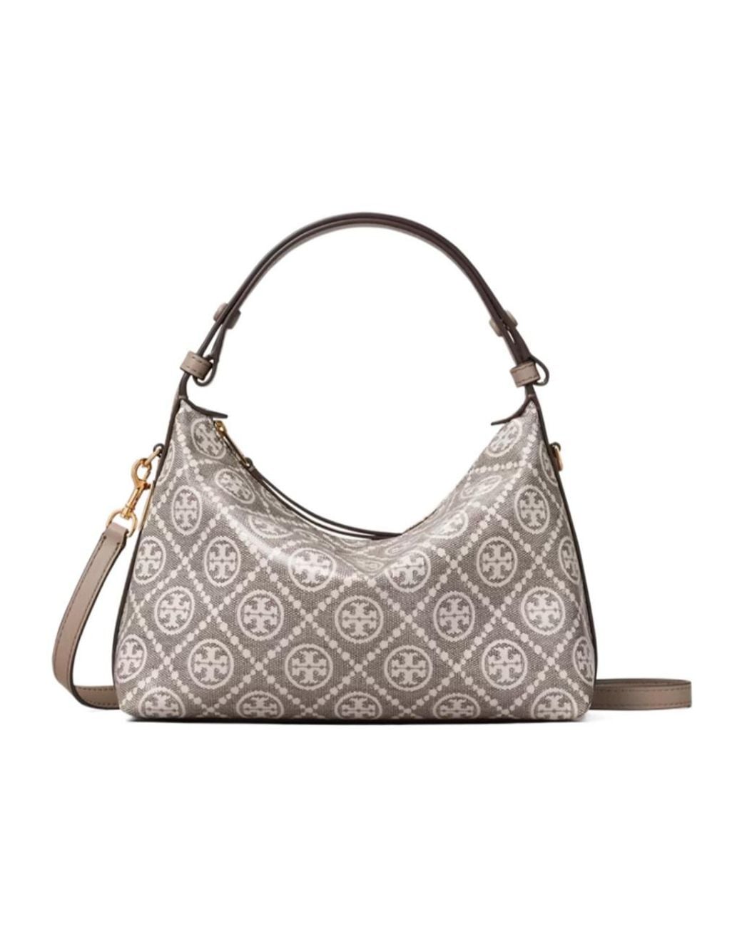 Tory Burch Gray T Monogram Mellow Shoulder Bag