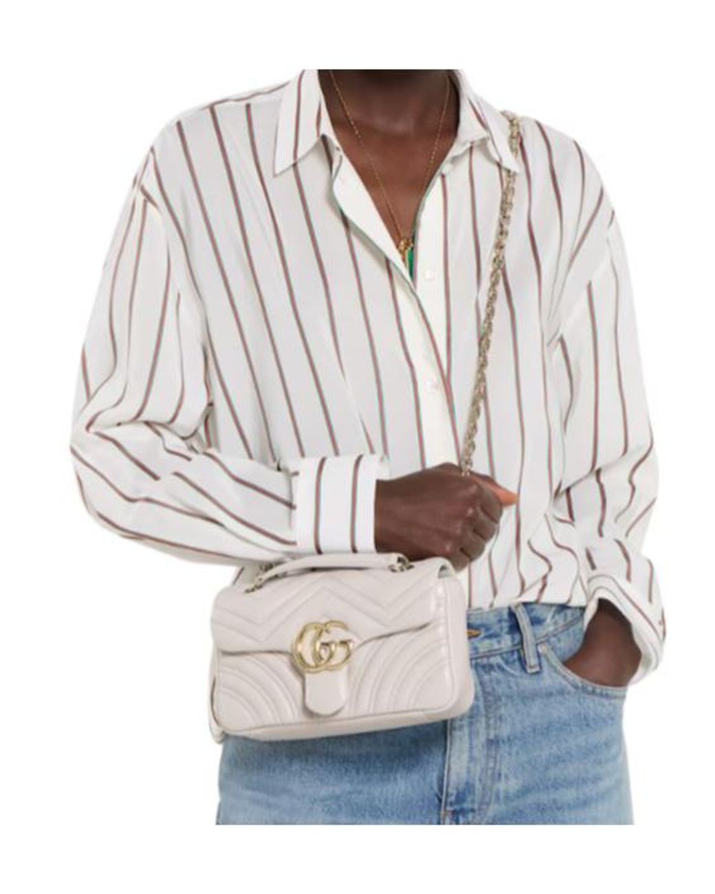 Gucci White Gg Marmont Small Shoulder Bag