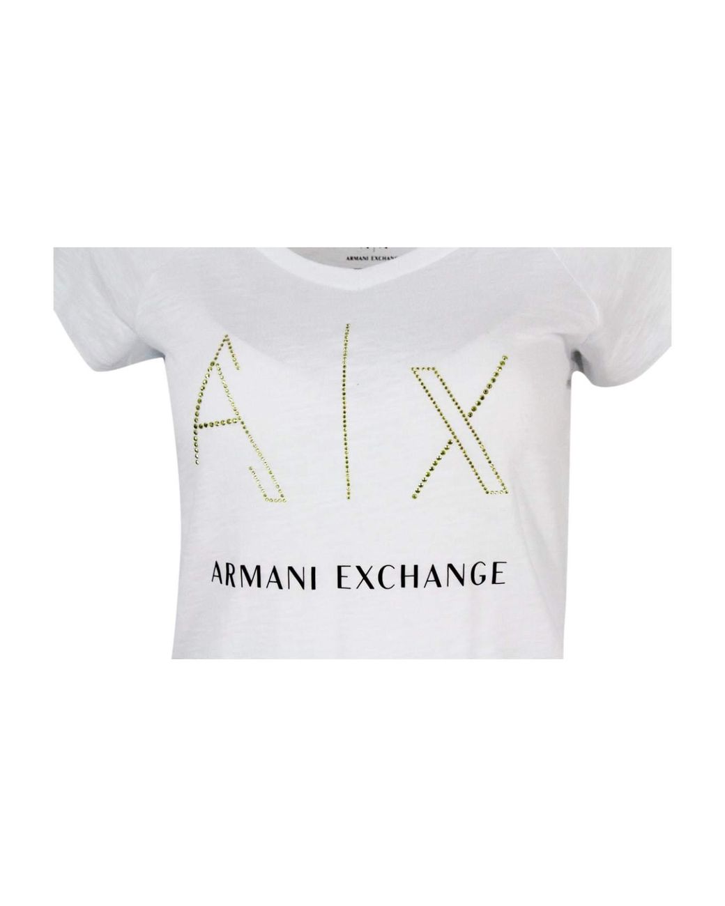 ARMANI EXCHANGE White Embellished V-Neck T-Shirt