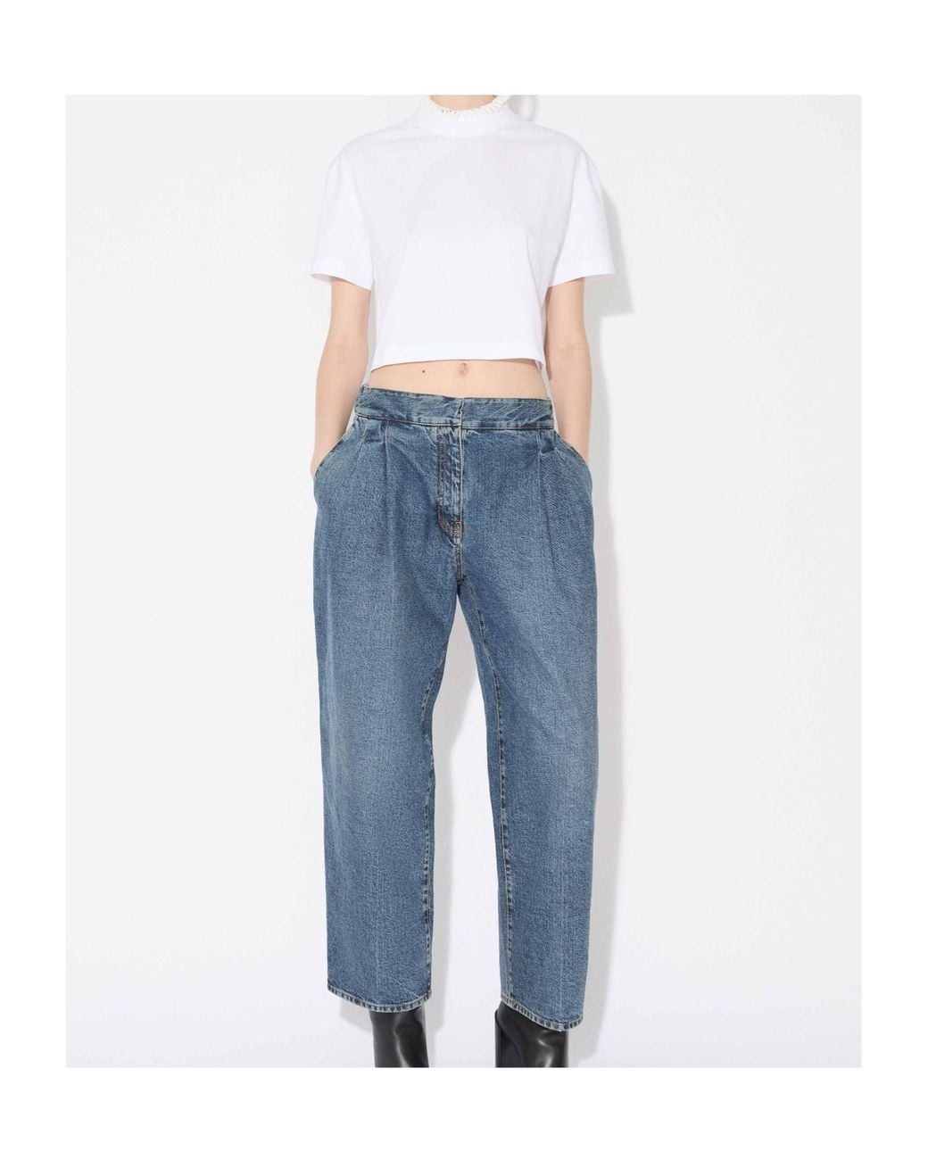 Alaïa White Alaïa High-Neck Cropped T-Shirt