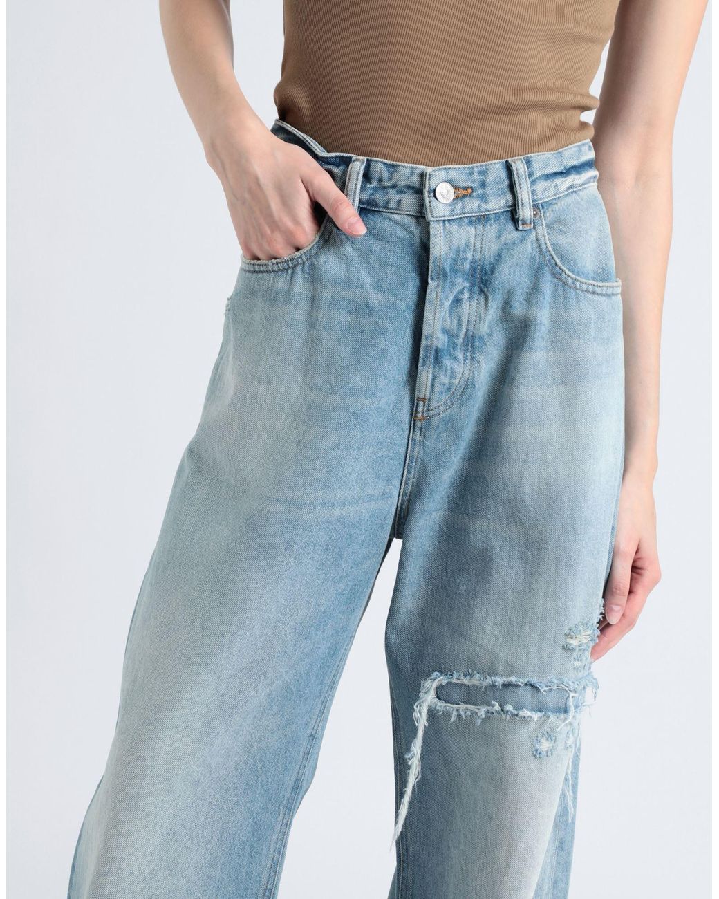 DIESEL Blue Comfortable Stylish Washed Ripped Mid-Rise Straight-Leg Jeans