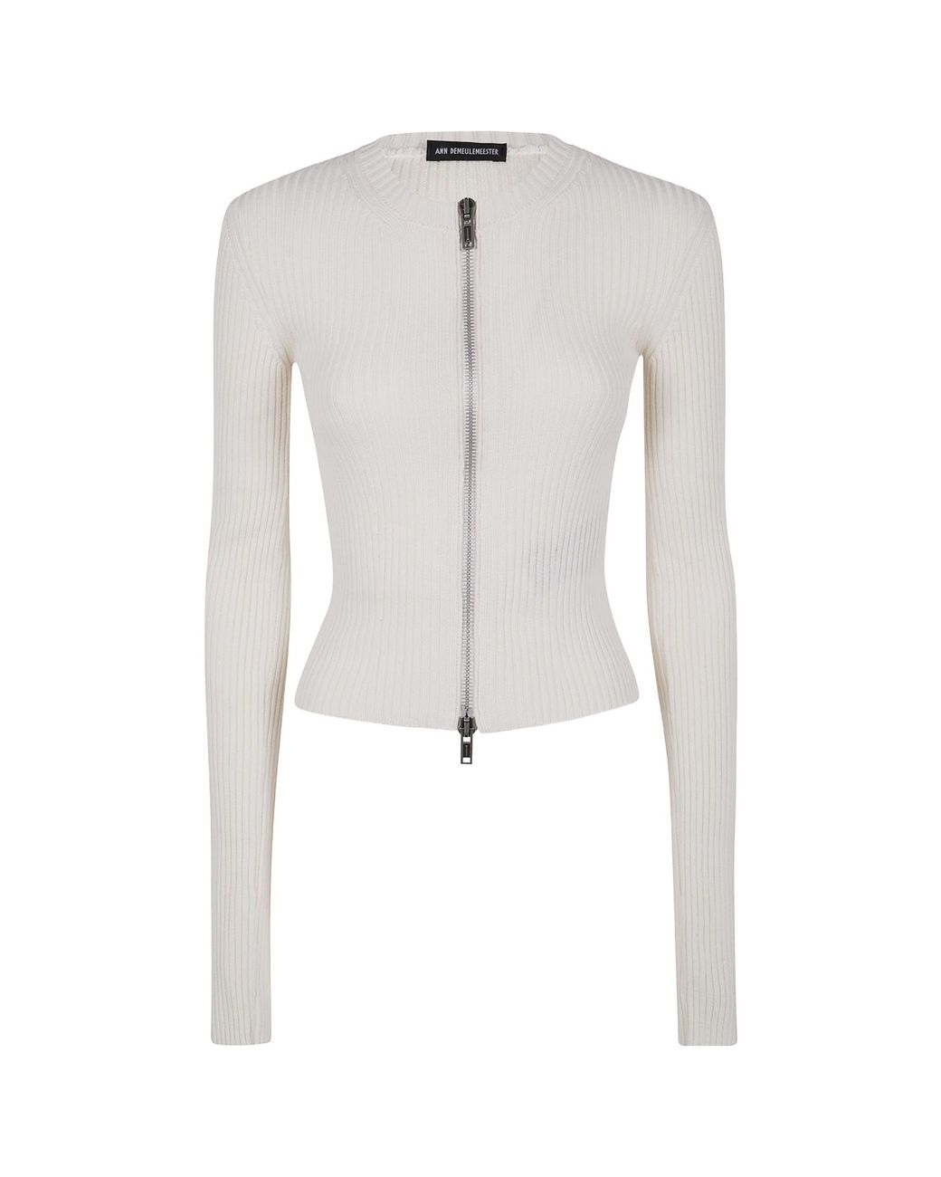 Ann Demeulemeester White Zip-Up Knit Top