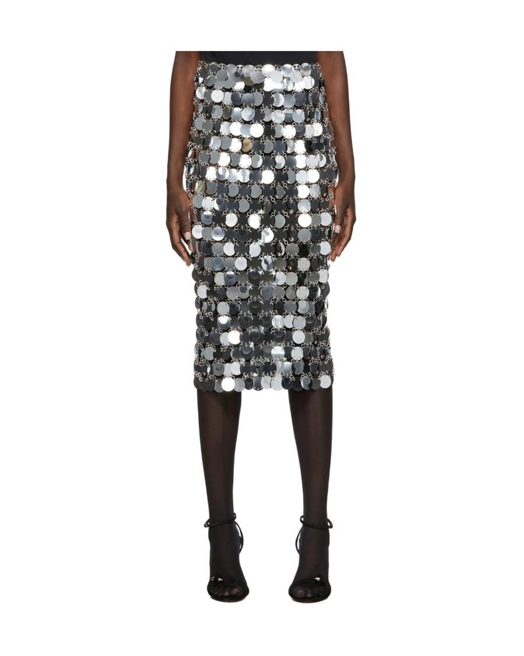 Rabanne Black Mirror-Effect Sequin Midi Skirt