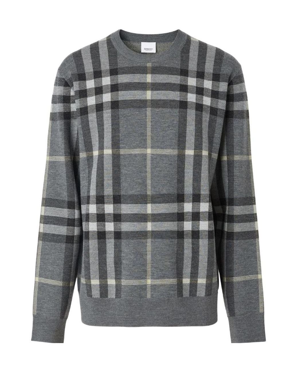 Burberry Gray Check-Pattern Wool-Silk Jumper for men