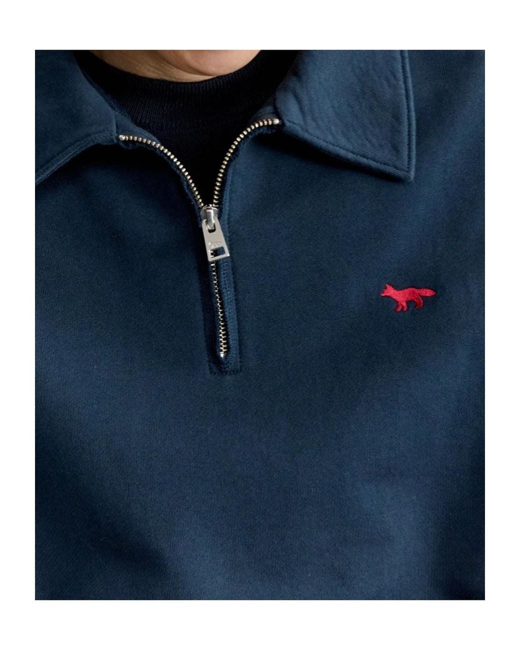 Maison Kitsuné Blue Maison Kitsuné Profile Fox Zip Polo Sweatshirt for men