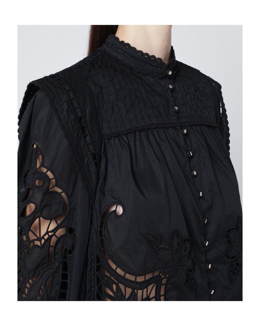 Farm Rio Black Broderie Anglaise Button Top