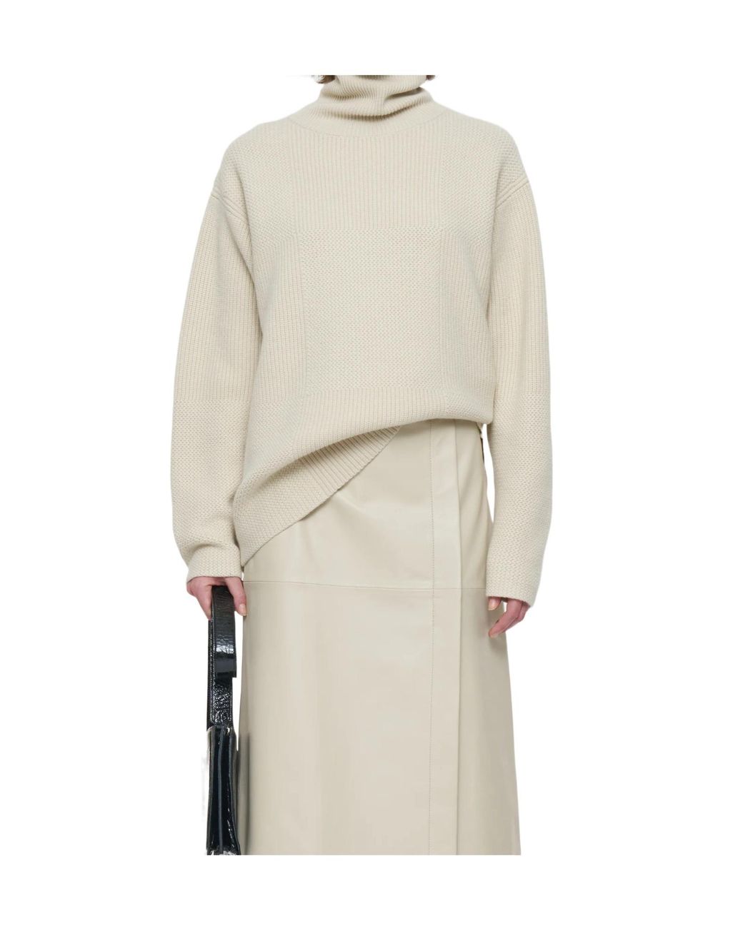 Joseph White Ribbed Panelled Turtleneck Sweater