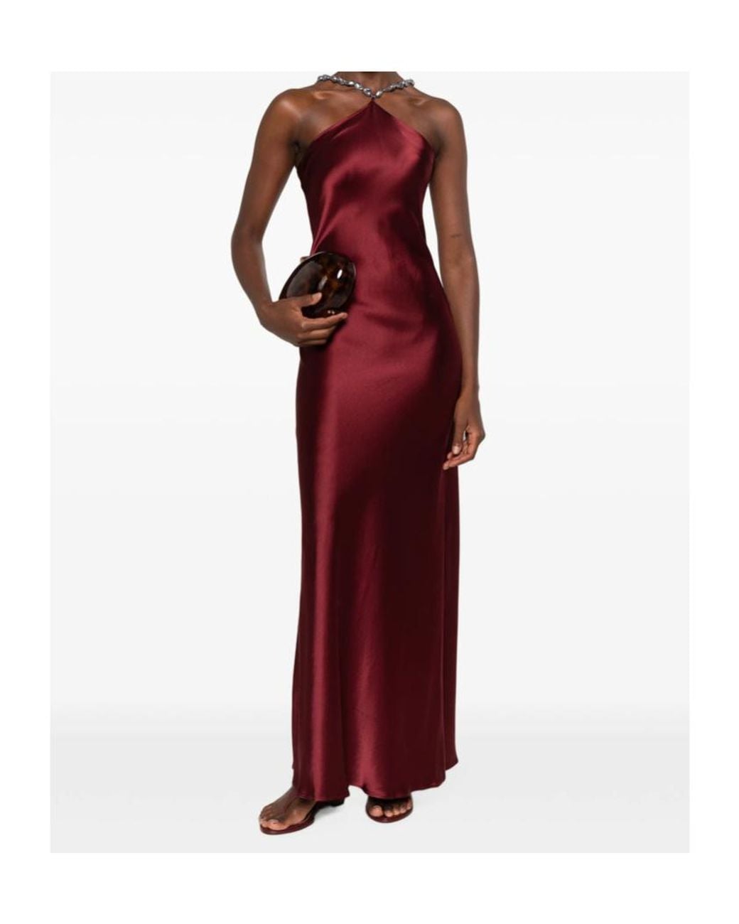 Staud Red Cadence Beaded Halter Slip Dress