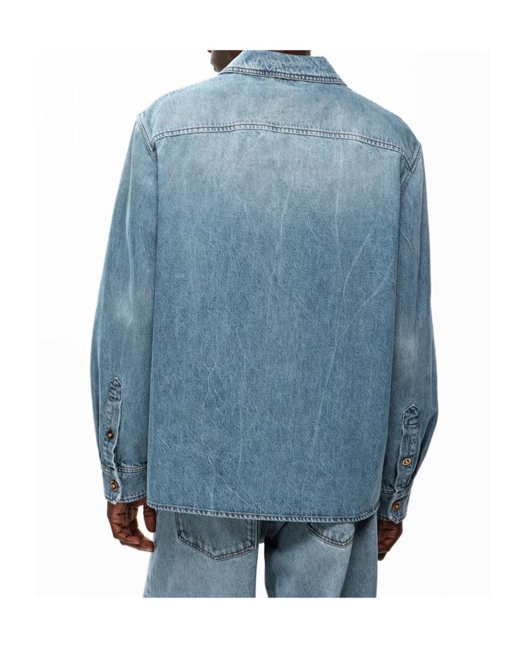 Versace Blue Stonewashed Long-Sleeve Denim Shirt for men