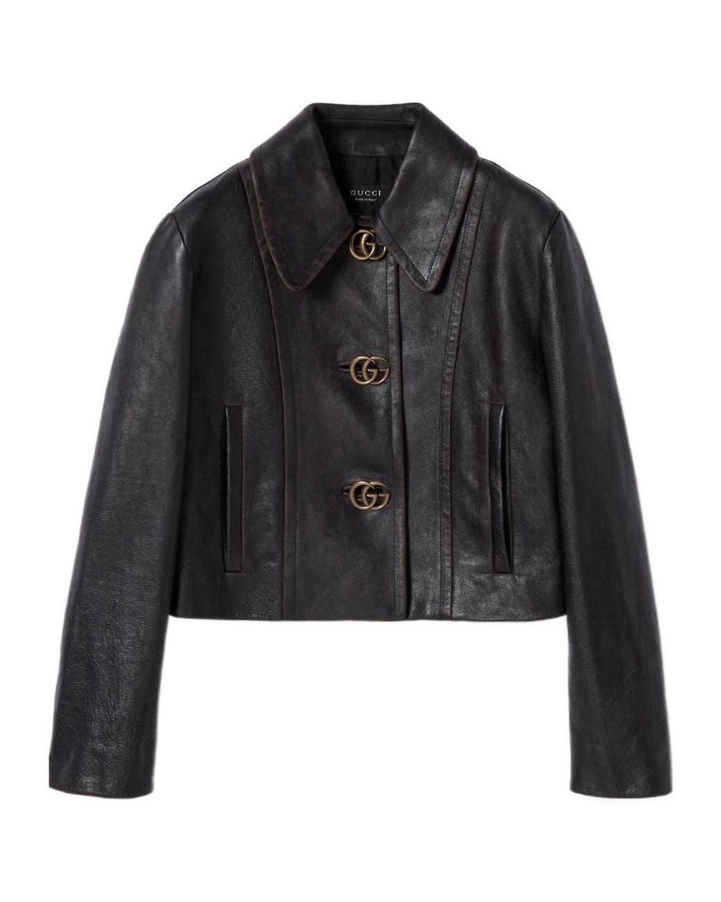 Gucci Black Leather With Aged Effect Jacket, Ready-To-Wear