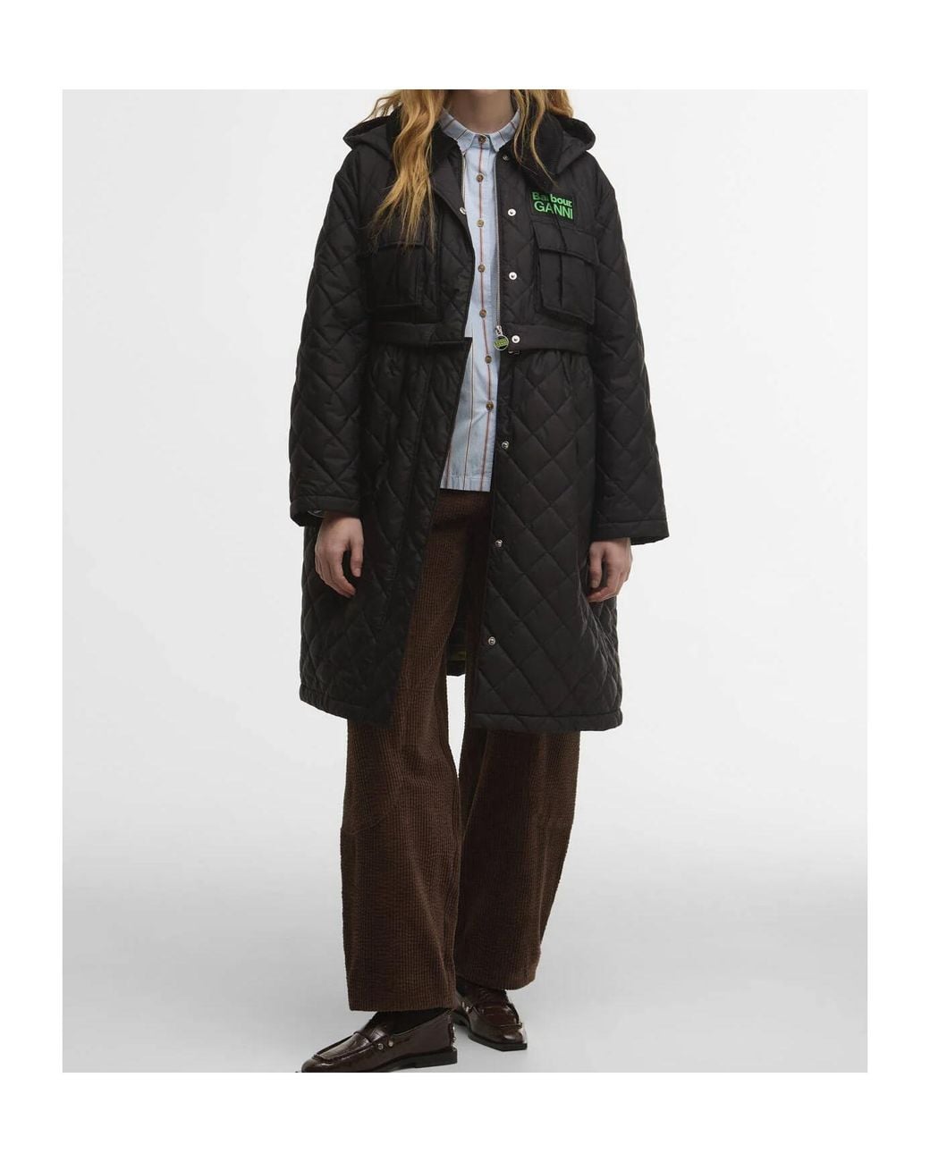 Barbour Black X Ganni Quilted Zipped Coat