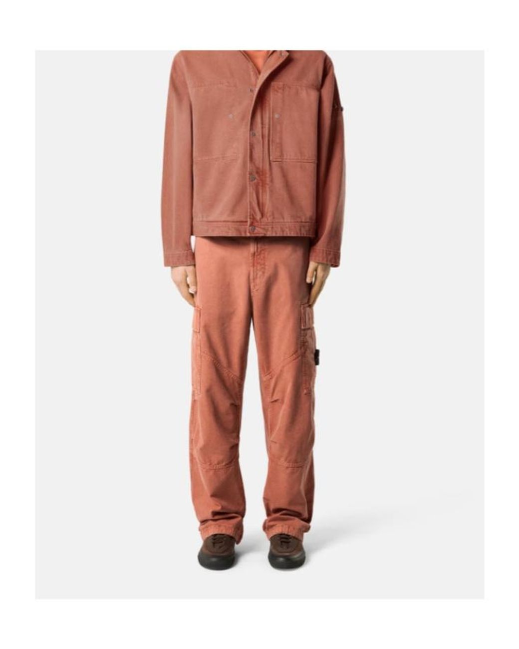 Stone Island Orange Loose-Fit Cargo Trousers With Drawstring Cuffs for men