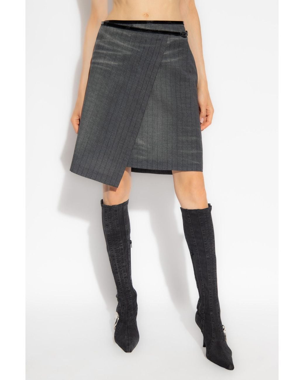 DIESEL Gray Stripe Patterned Asymmetric Wrap Skirt