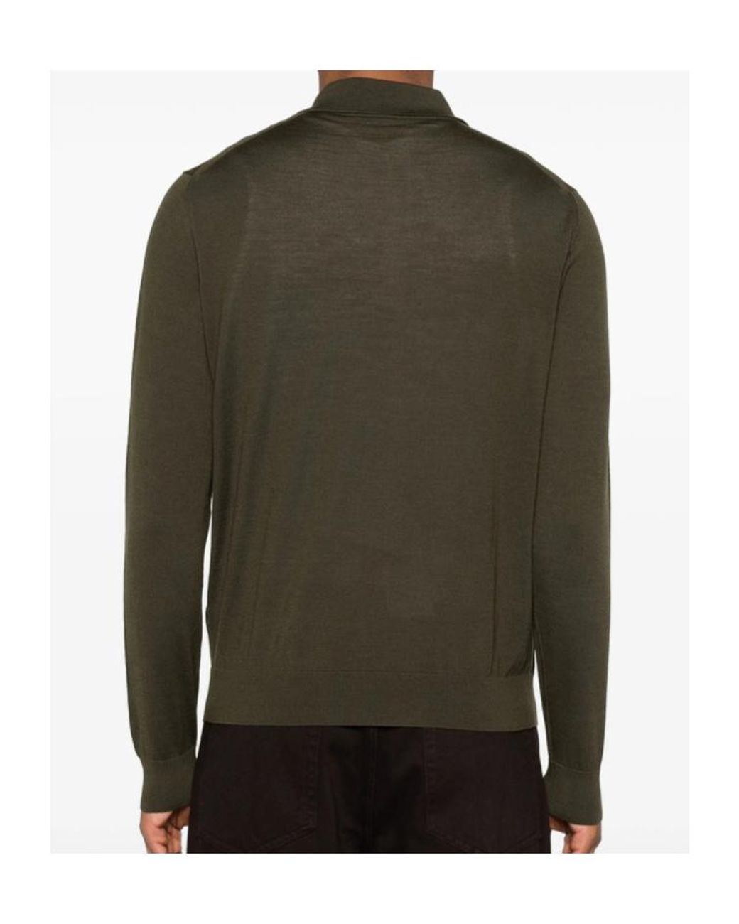 Prada Green Long-Sleeved Knitted Polo Shirt for men