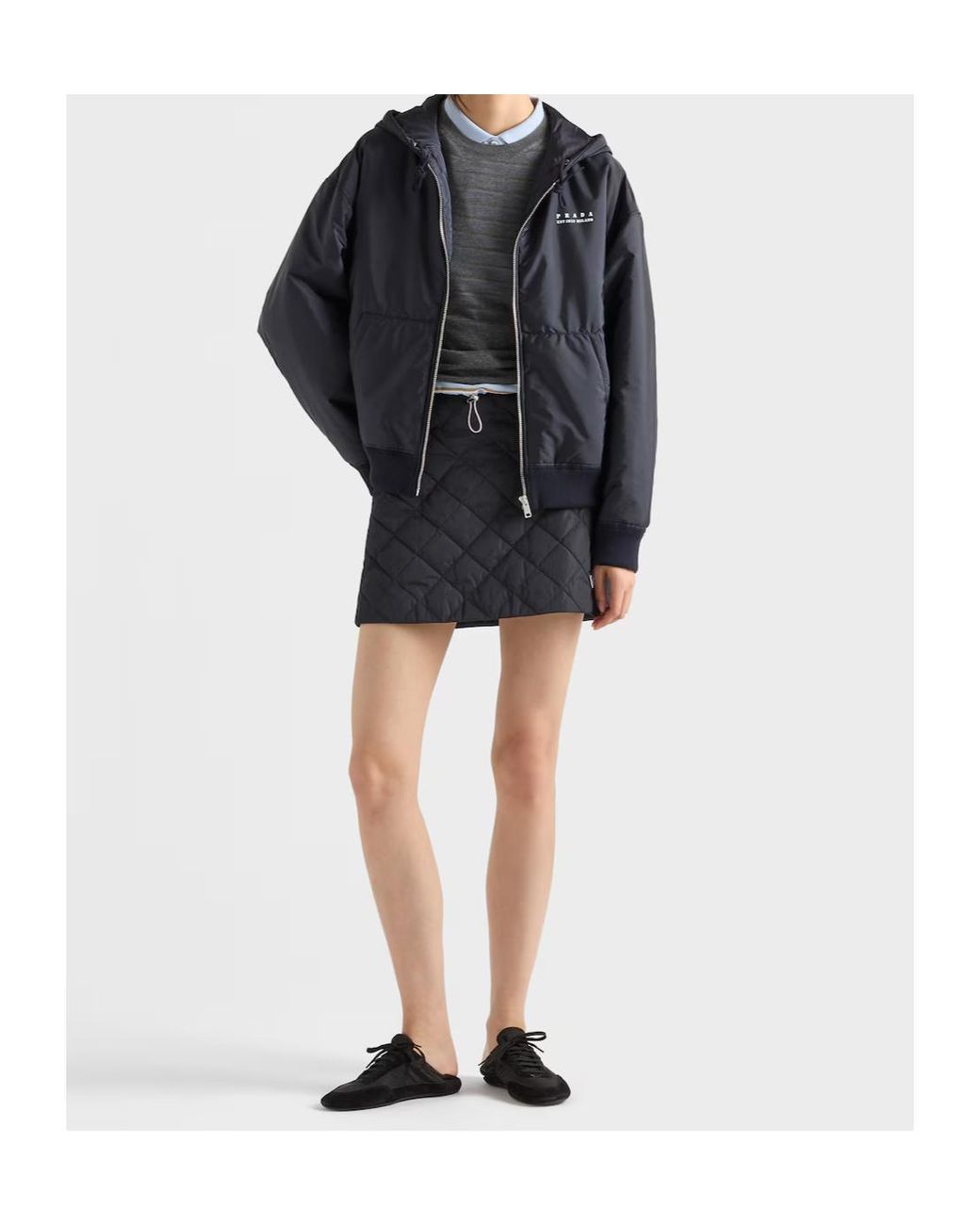 Prada Blue Triangle-Logo Quilted Mini Skirt