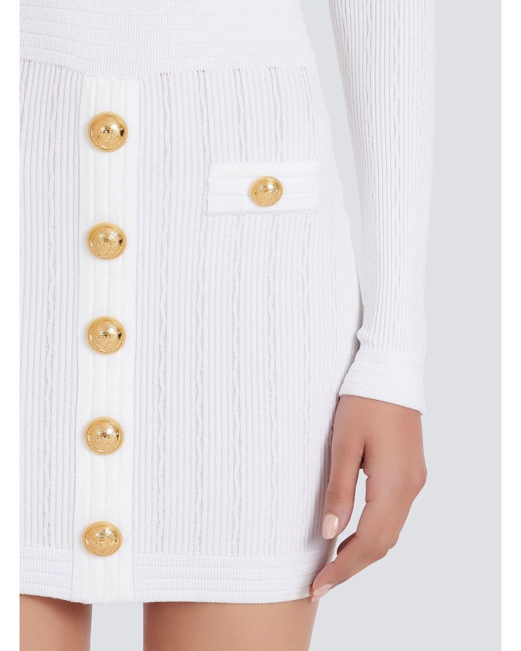 Balmain White Short Knitted Dress With Buttons