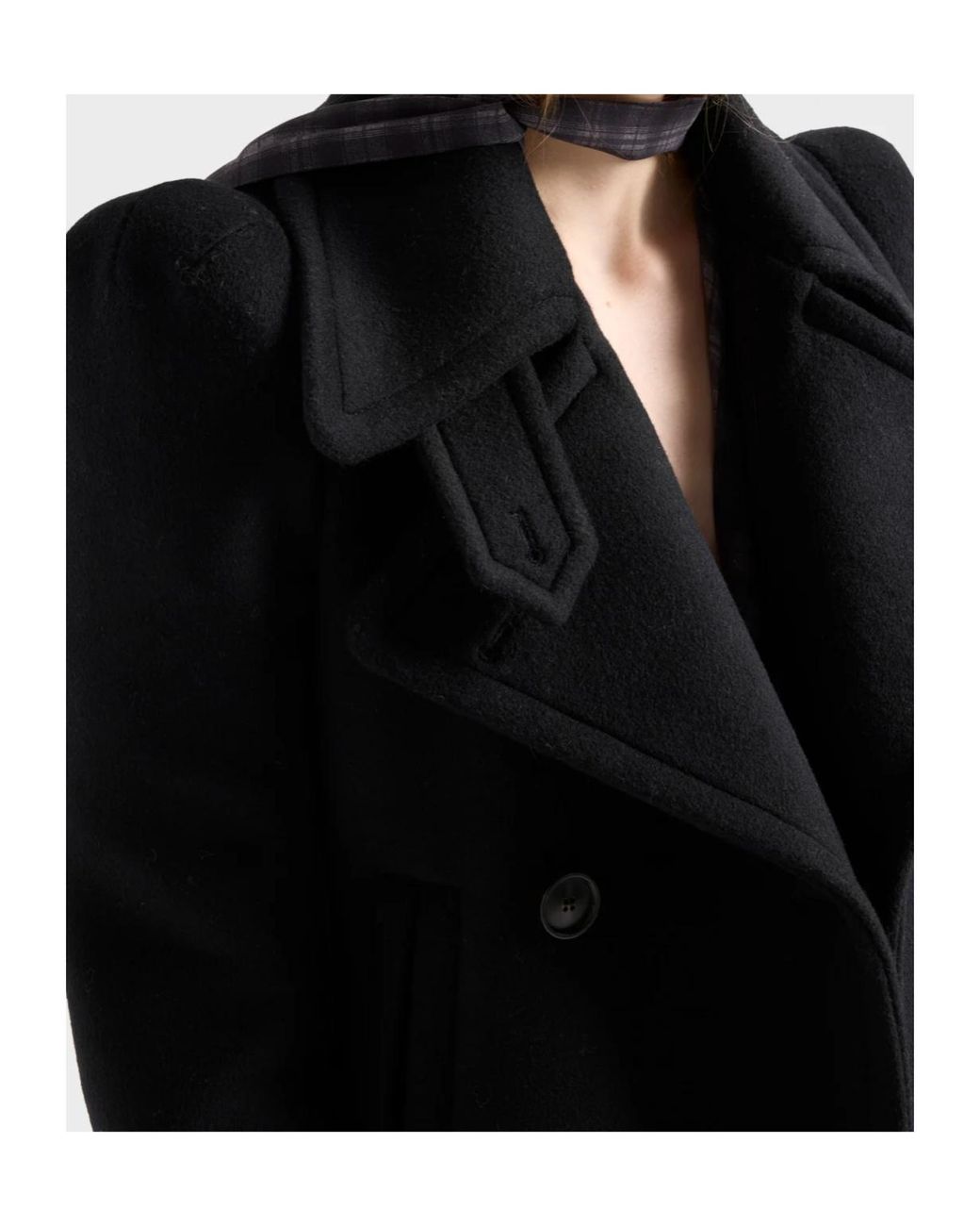7 For All Mankind Black Double-Breasted Wool Coat With Structured Shoulders