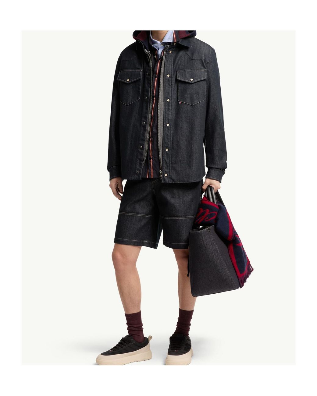 Moncler Blue Logo Patch Denim Overshirt for men