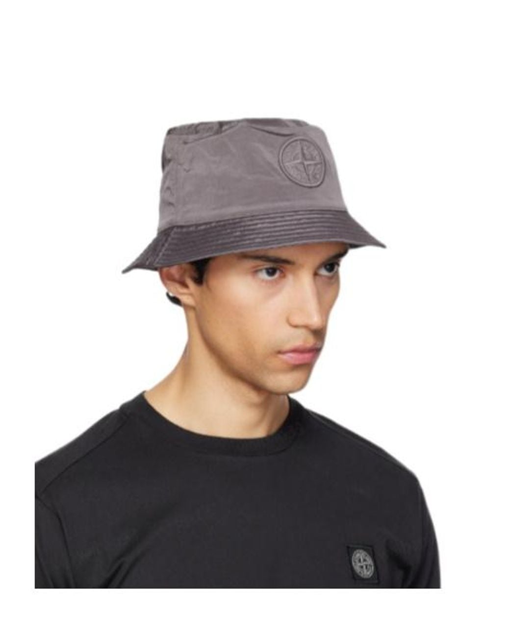 Stone Island Gray Logo-Patch Bucket Hat for men