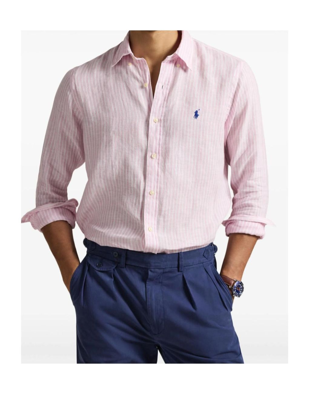 Polo Ralph Lauren Pink Logo Detailed Striped Shirt for men