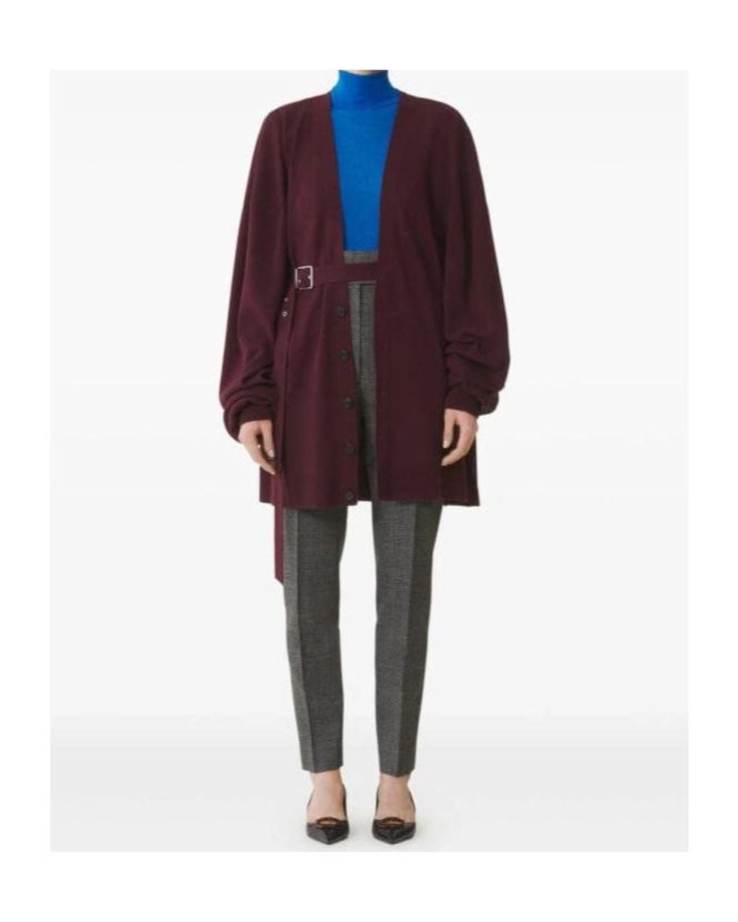 Lanvin Purple Belted Balloon-Sleeve Cardigan