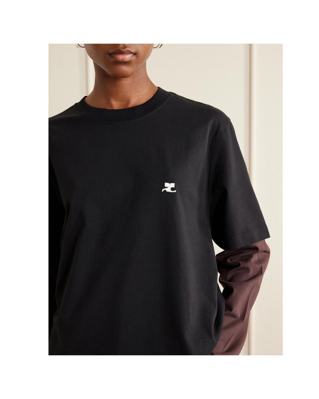 Courreges Black Logo-Embroidered Cotton-Jersey T-Shirt
