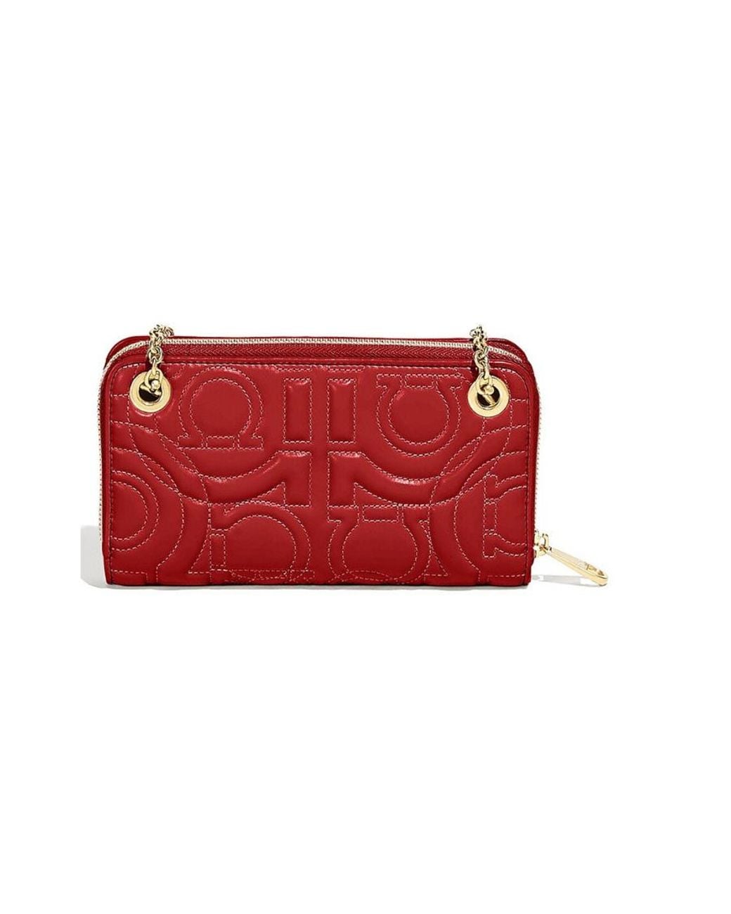 Ferragamo Red Logo Embossed Chain Wallet