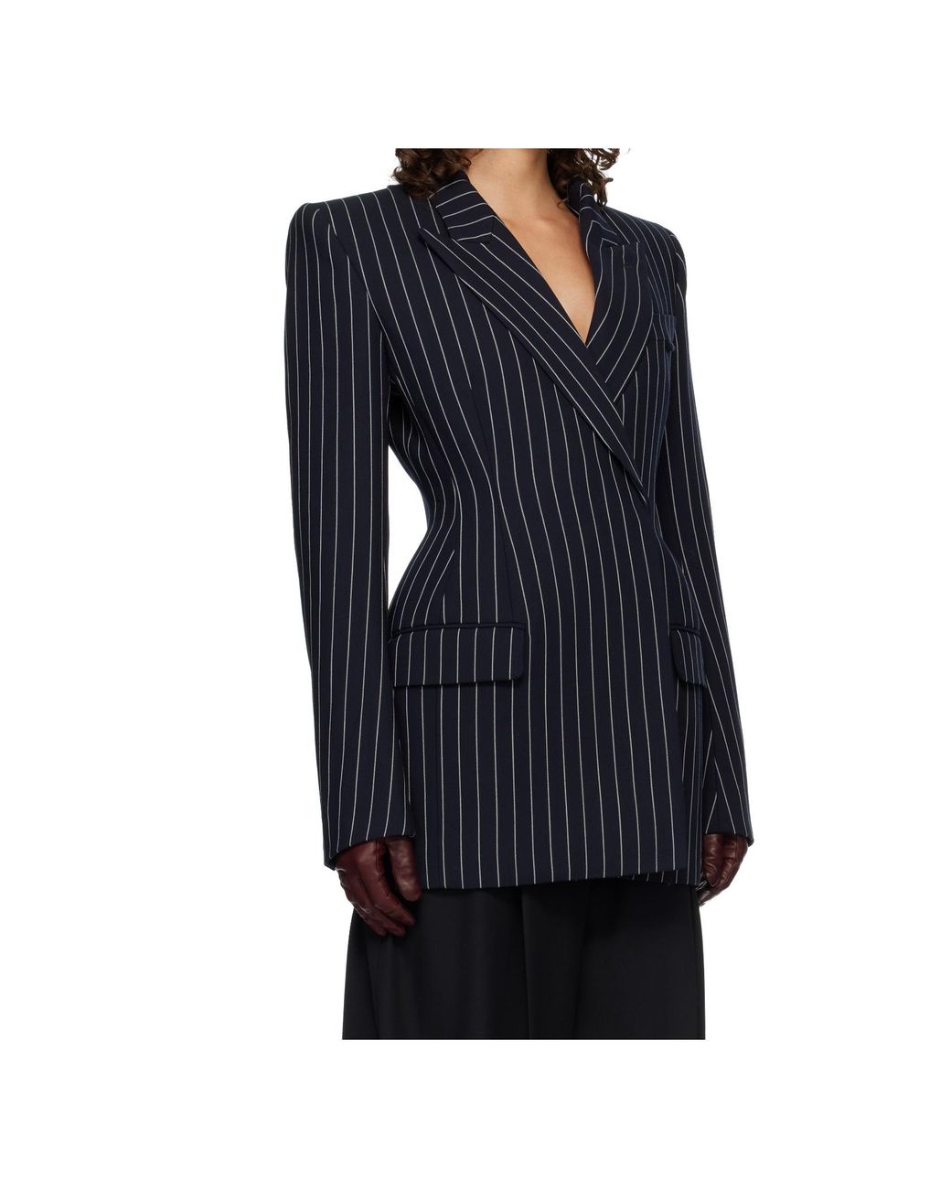 Mugler Blue Pinstripe Double-Breasted Jacket