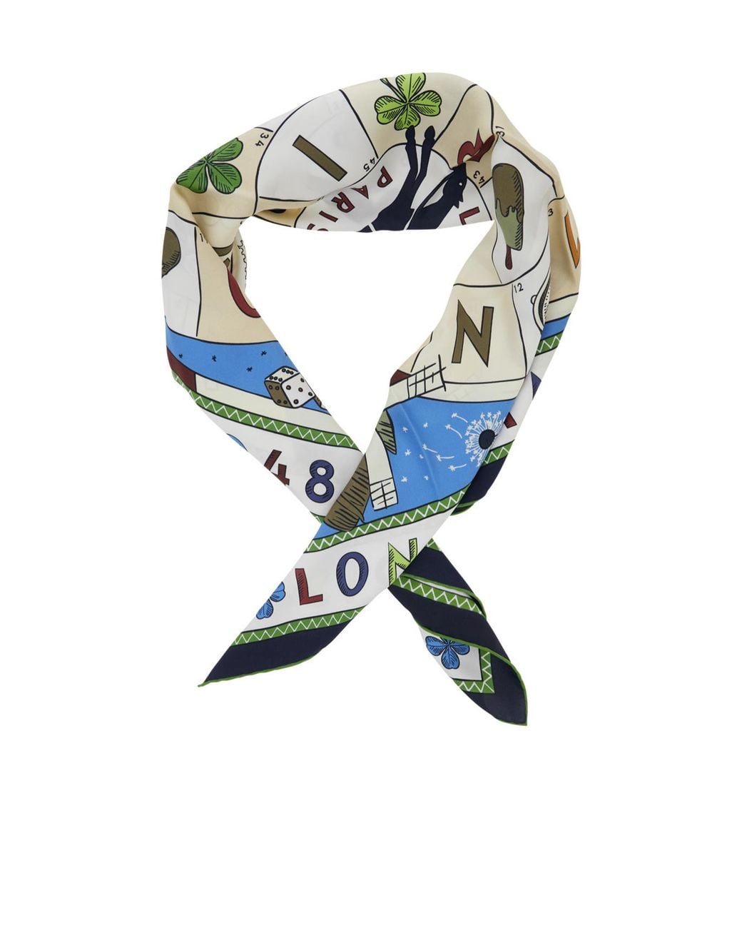 Longchamp Blue Printed Silk Scarf