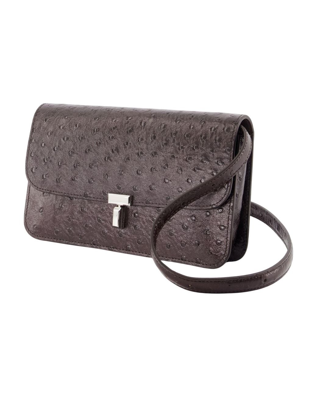 Totême Black T-Lock Ostrich-Effect Leather Crossbody Bag