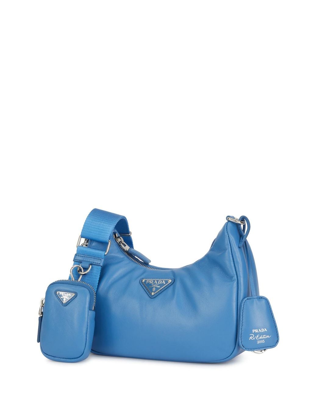 Prada Blue Logo Plaque Chain-Linked Shoulder Bag