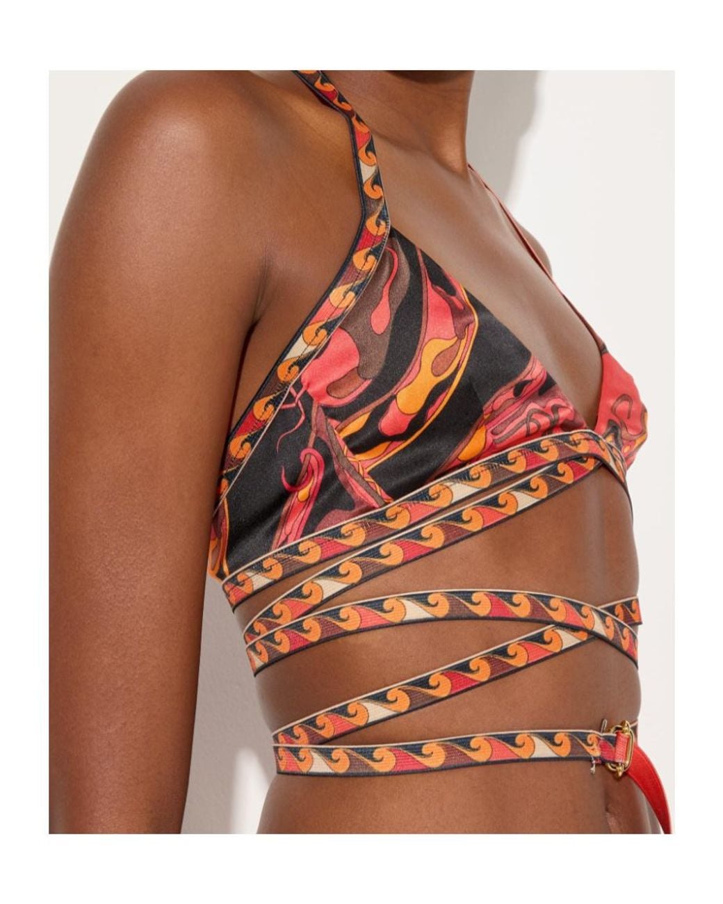 Emilio Pucci Red Orchidee-Print Silk Bra